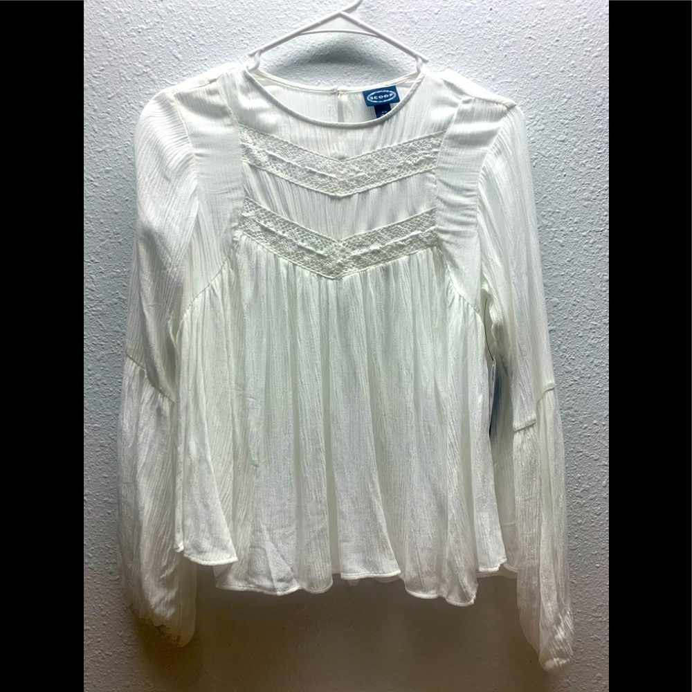 SCOOP Blouson Sleeve Ruffle White Top Women’s Size XS